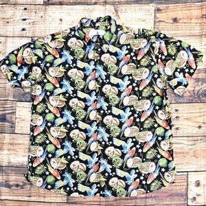 High Surf Men's Blue Parrot Coconut Tropical Cotton Hawaiian Shirt Size 2XL